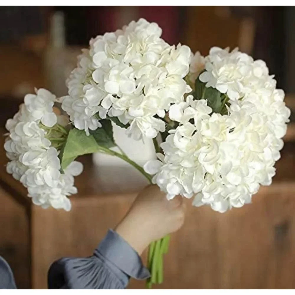 5 count | Long Stem White Hydrangea Flowers Wedding Party Bouquet Centerpiece
